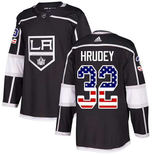 Adidas Kings #32 Kelly Hrudey Black Home Authentic USA Flag Stitched NHL Jersey